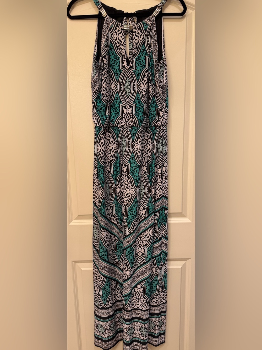 White House Black Market Teal and Black Patterned Maxi Dress